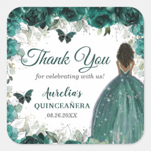 Sticker Carré Emerald Green Floral Butterflies Brown Princess