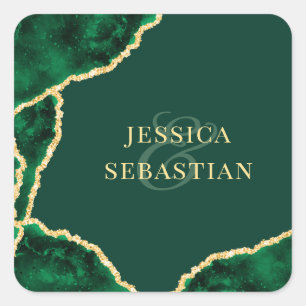 Sticker Carré Emerald Green & Gold Agate Mariage moderne