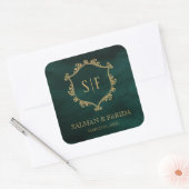 Sticker Carré Emerald Green Gold Crest Monogramme Mariage Faveur (Enveloppe)