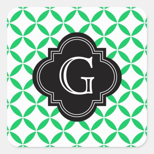 Sticker Carré Emerald Green Quatrefoil marocain Monogramme noir (Devant)