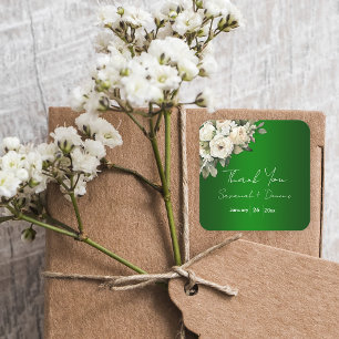 Sticker Carré Emerald Green Romance et White Roses Mariage