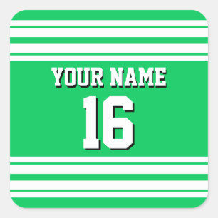 Sticker Carré Emerald Green White Team Jersey Numéro personnalis