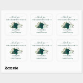 Sticker Carré Emerald Vert aquarelle Roses Mariage Merci (Feuille)
