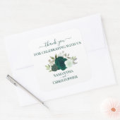 Sticker Carré Emerald Vert aquarelle Roses Mariage Merci (Enveloppe)