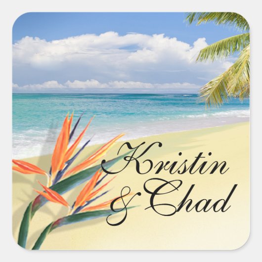 Sticker Carré EMERALD WATERS Plage tropicale Mariage (Devant)