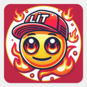 Sticker Carré Emoji de feu LIT urbain