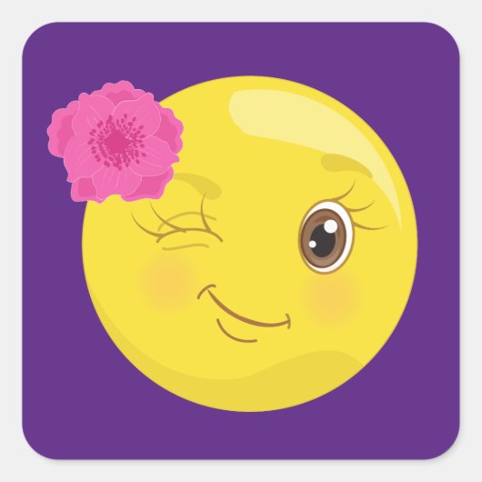 Sticker Carré Emoji fille rose florale (Devant)