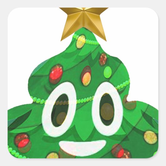 Sticker Carré Emoji Poop Arbre de Noël (Devant)