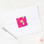 Sticker Carré émoticône rose chaud (Enveloppe)