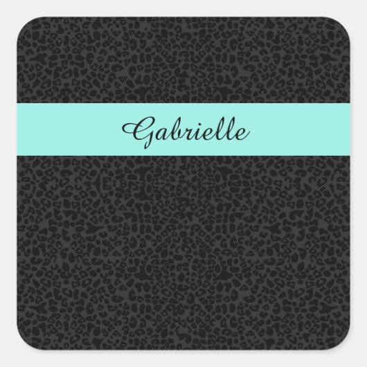 Sticker Carré Empreinte de léopard noir moderne Aqua Stripe avec (Devant)