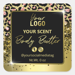 Sticker Carré Empreinte de léopard Pink Black Gold Corps Beurre