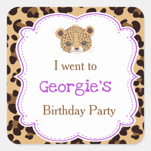 Sticker Carré Empreinte de léopard Purple Quatrefoil 'Je suis al (Devant)