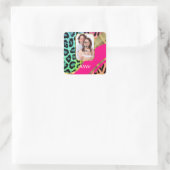 Sticker Carré Empreinte de léopard rose multicolore (Sac)