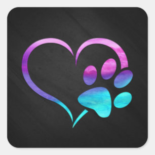 Sticker Carré Empreinte de patte de chien cyan violet Cœur