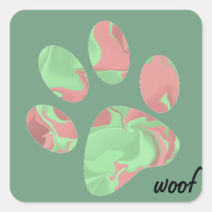 Sticker Carré Empreinte de patte vert clair et rose clair