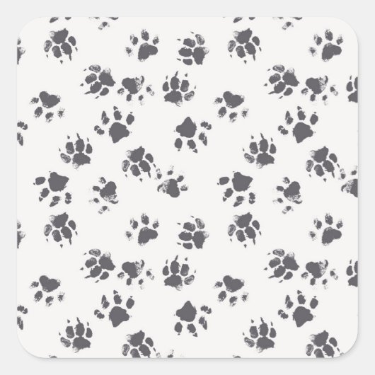 Sticker Carré Empreintes Paw : Chien Monochrome Sans Seamless. (Devant)