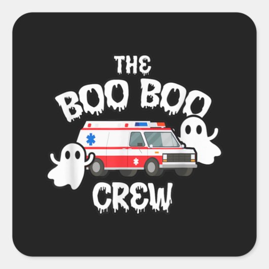 Sticker Carré EMT Paramedic EMS Boo Boo Crew Ambulance Ghost Hal (Devant)
