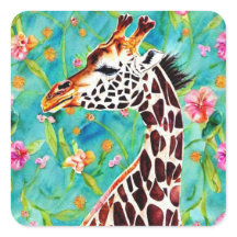 Sticker Carré en aquarelle Giraffe