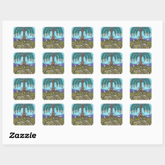 STICKER CARRÉ EN BAS DU TROU DE RABBIT, CARROT WILLOE TREE FOLK  (Feuille)