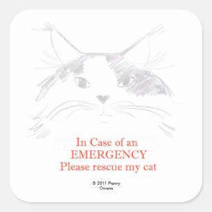 Sticker Carré En cas d'urgence secourez svp mon chat