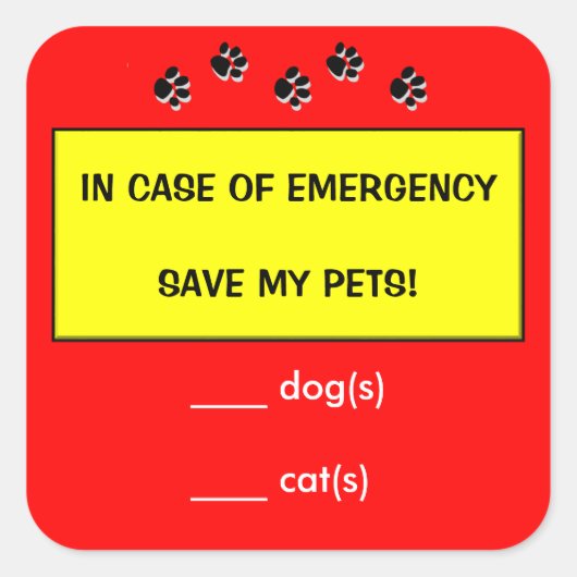 Sticker Carré En Coque d'alerte d'urgence Secourir les animaux S (Devant)