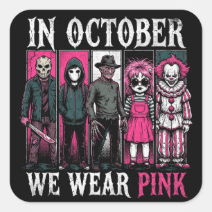 Sticker Carré En Octobre Nous Portons Du Rose Personnages d'Hall