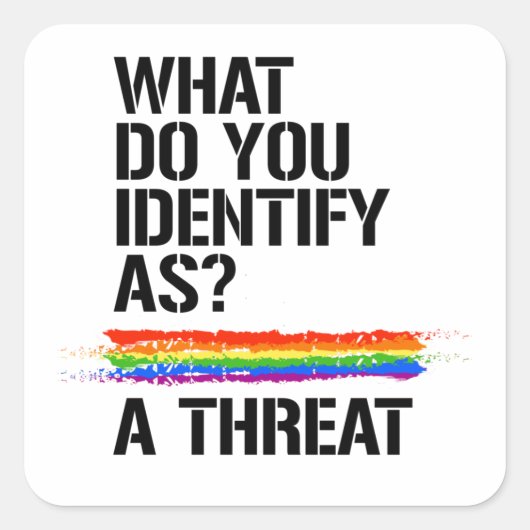 Sticker Carré En quoi identifiez-vous ? Une menace. T-shirt (Devant)
