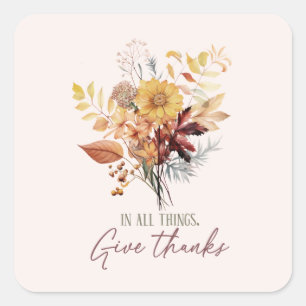 Sticker Carré En Tout, Donnez Merci - Bouquet Floral Automne