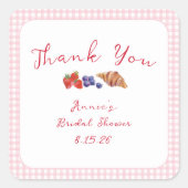 Sticker Carré en vichy Fête des mariées Brunch Merci rose clair (Devant)