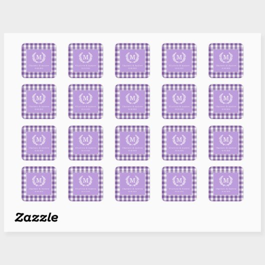 Sticker Carré En vichy violet Monogram Crest Custom (Feuille)