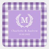 Sticker Carré En vichy violet Monogram Crest Custom (Devant)