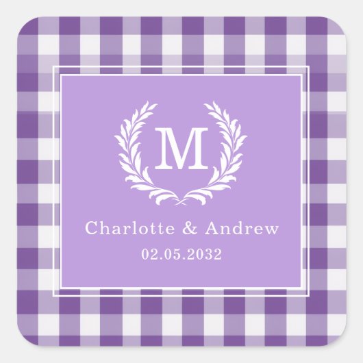 Sticker Carré En vichy violet Monogram Crest Custom (Devant)
