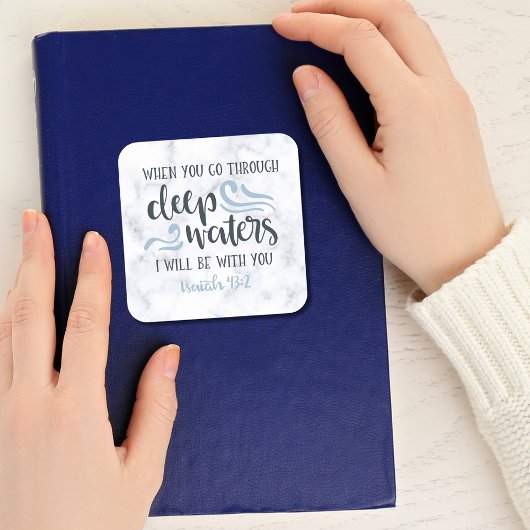 Sticker Carré Encouragement de la Bible ✝️ chrétienne Verse Eaux