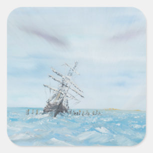 Sticker Carré Endurance piégée par la glace Antarctique. Peint