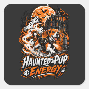 Sticker Carré Énergie de chiot hanté Beagle chasseur de fantômes