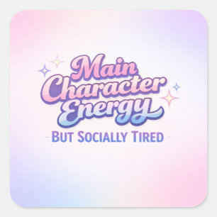 Sticker Carré Énergie de personnage principal mais humour de fat