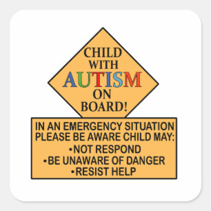 Sticker Carré Enfant autiste à bord de l'enfant autiste en voitu