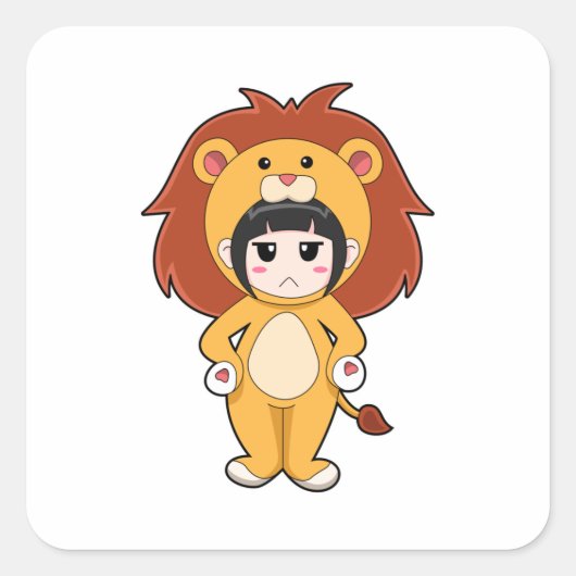 Sticker Carré Enfant avec costume de lion (Devant)