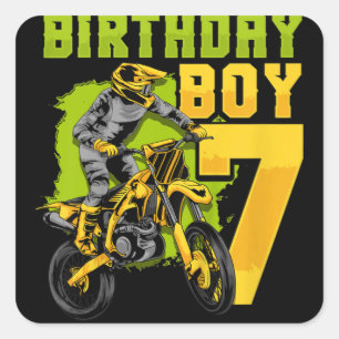 Sticker Carré Enfants 7e anniversaire fête cadeau Motocross Dir