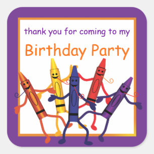 Sticker Carré Enfants Anniversaire Crayon Party Favoriser Grand 