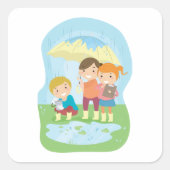 Sticker Carré Enfants Dans La Pluie (Devant)