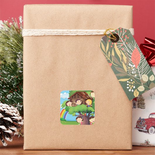 Sticker Carré Enfants Dans Une Cabine