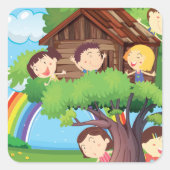 Sticker Carré Enfants Dans Une Cabine (Devant)