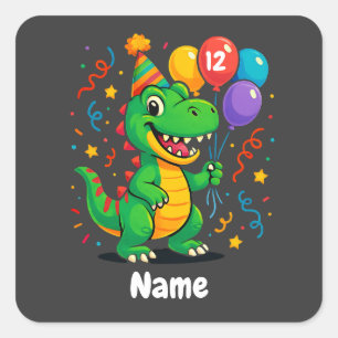 Sticker Carré Enfants Dino Anniversaire Personnalisés