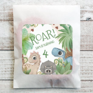 Sticker Carré Enfants dinosaures 4e anniversaire