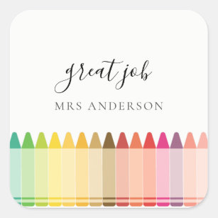 Sticker Carré Enfants Enseignant Colorful Rainbow Crayon Appréci