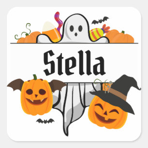 Sticker Carré Enfants Halloween nom Sac fourre-tout Trick or Tre