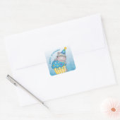 Sticker Carré Enfants Hippo Anniversaire Cupcake Sprinkings Pers (Enveloppe)