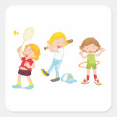 Sticker Carré Enfants Jouant Au Sport (Devant)