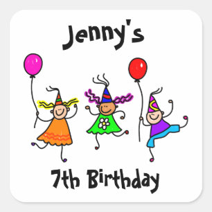 Sticker Carré Enfants mignons Personnalisé Anniversaire Fête Fav